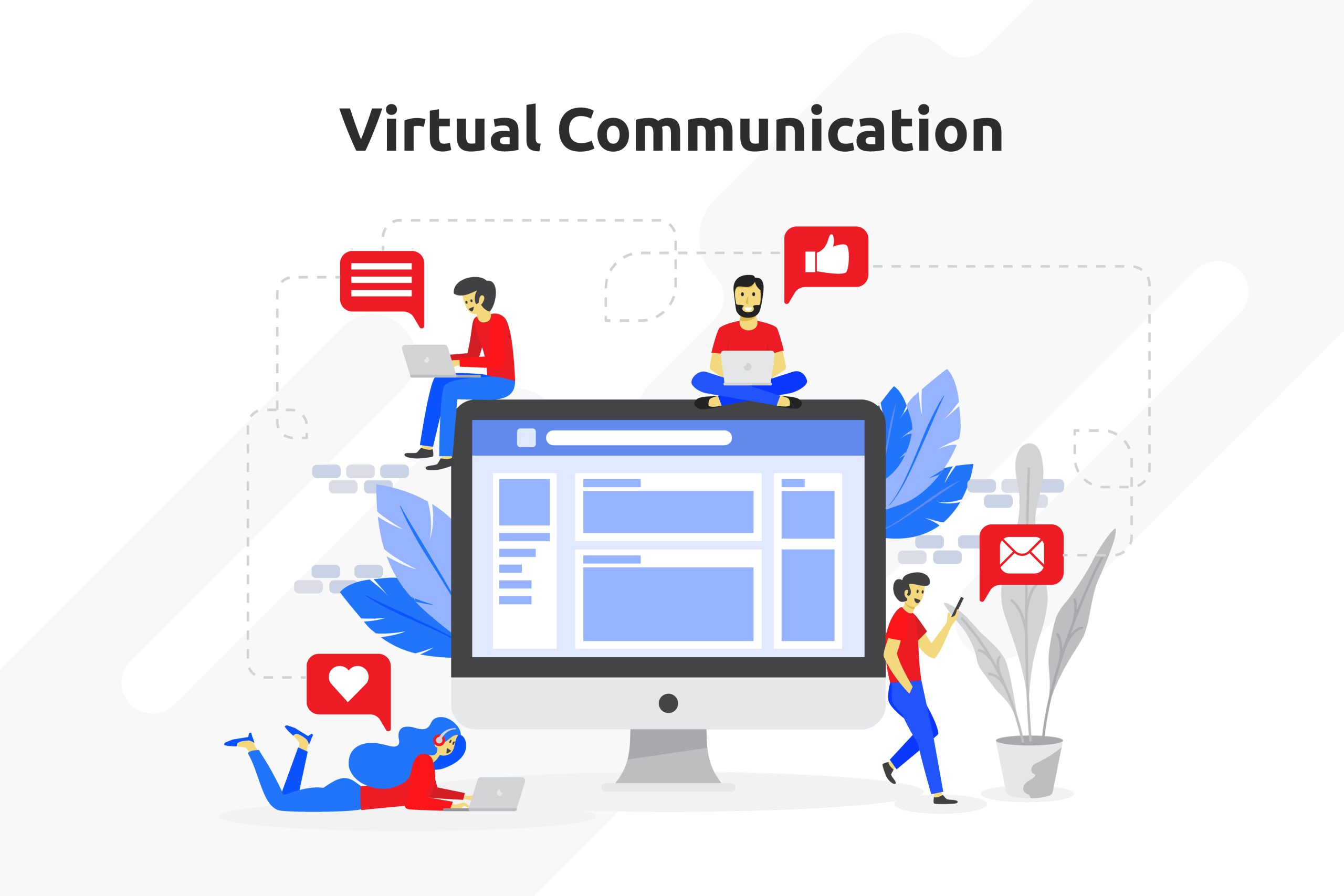 Virtual communication concept modern flat design. Social media community cartoon background.Vector illustration